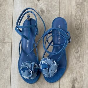 NWOT Stuart Weitzman Belize denim kitten heel sandal 7